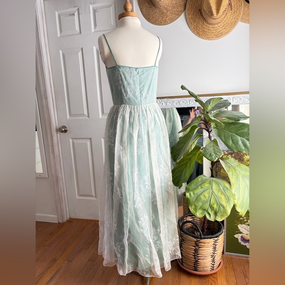 Vintage Dana Buchman Lined Silk Maxi Dress Mint Green Floral Sz 8 Cottagecore - Picture 6 of 9